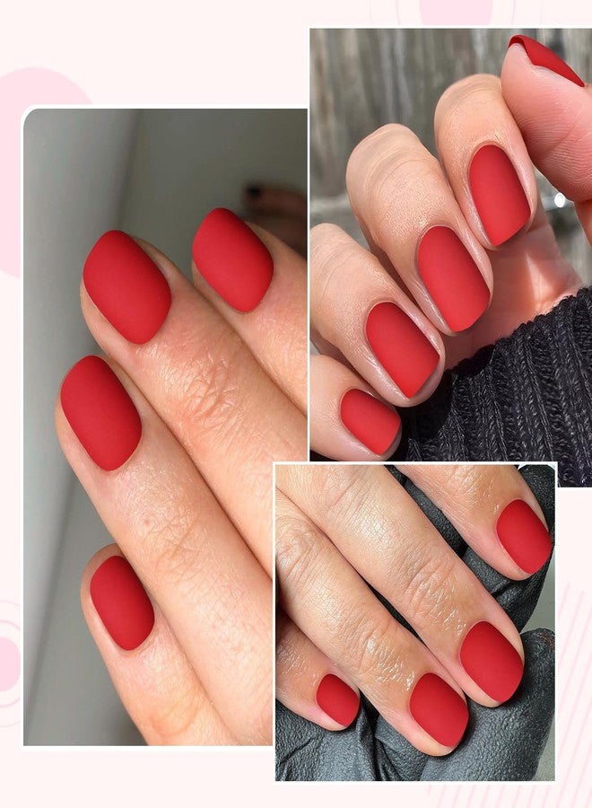 Lifextol 120PC Red Square Press on Nails Short Red Fake Nails Press ons Acrylic Nails Press on Nail for Women, 12 Size Matte Stick on Nail Petite Press on False Nail Tips Pack&5PC Sticky Tab - Image 2